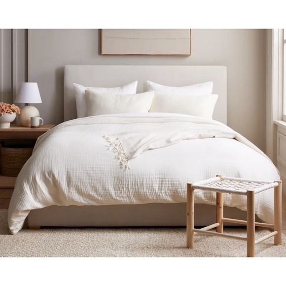 NWOT Quince King Airy Gauze Duvet Cover Set Cream White Organic Cotton 2 Shams - Picture 3 of 10